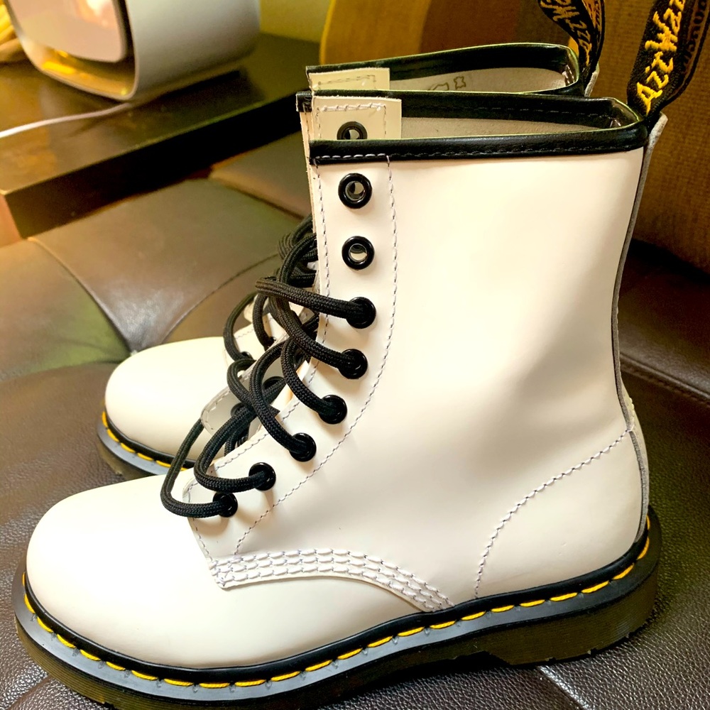 White Dr Martin Air Wair! Steel Toe boots!